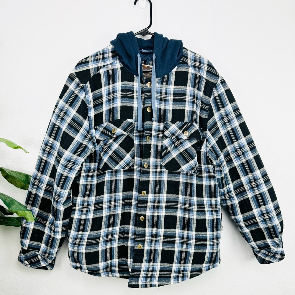 NEW Legendary Outfitters Men's Hooded Plaid Shirt Jacket Black & BLUE Size M $60